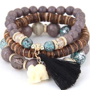 Boho Elephant Charm Bracelet (3) Set